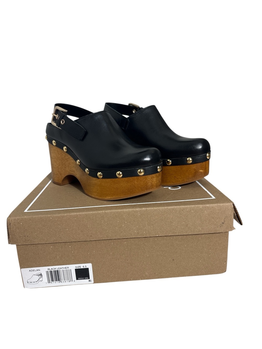 Dolce Vita Adelan Black Leather Platform Clogs Size 6.5 NIB